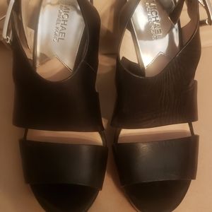 MK Black Leather Wedges sz 9